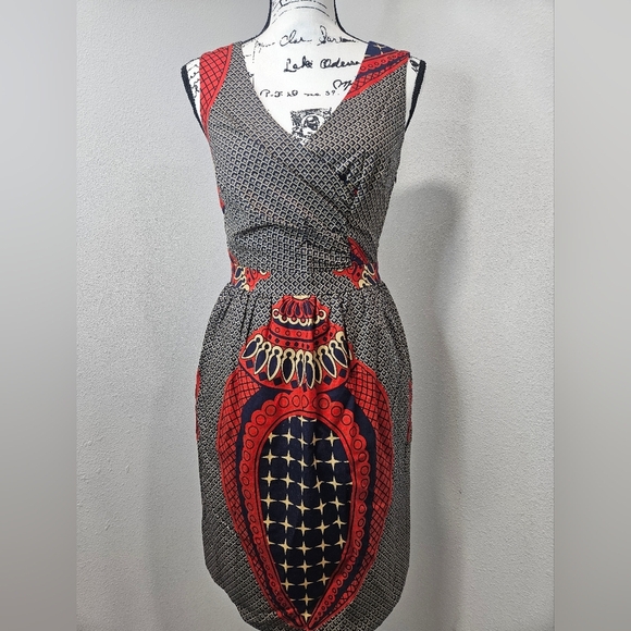 Burlapp  Wrap Bodice Banded Waist Dress Stunning Chic Mod Designer Small - Picture 1 of 9